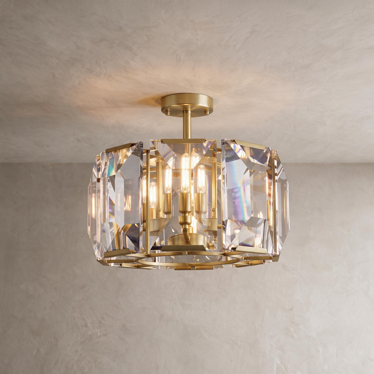 Plafonnier semi-encastré rond à prismes en cristal de 48 cm - Harlow