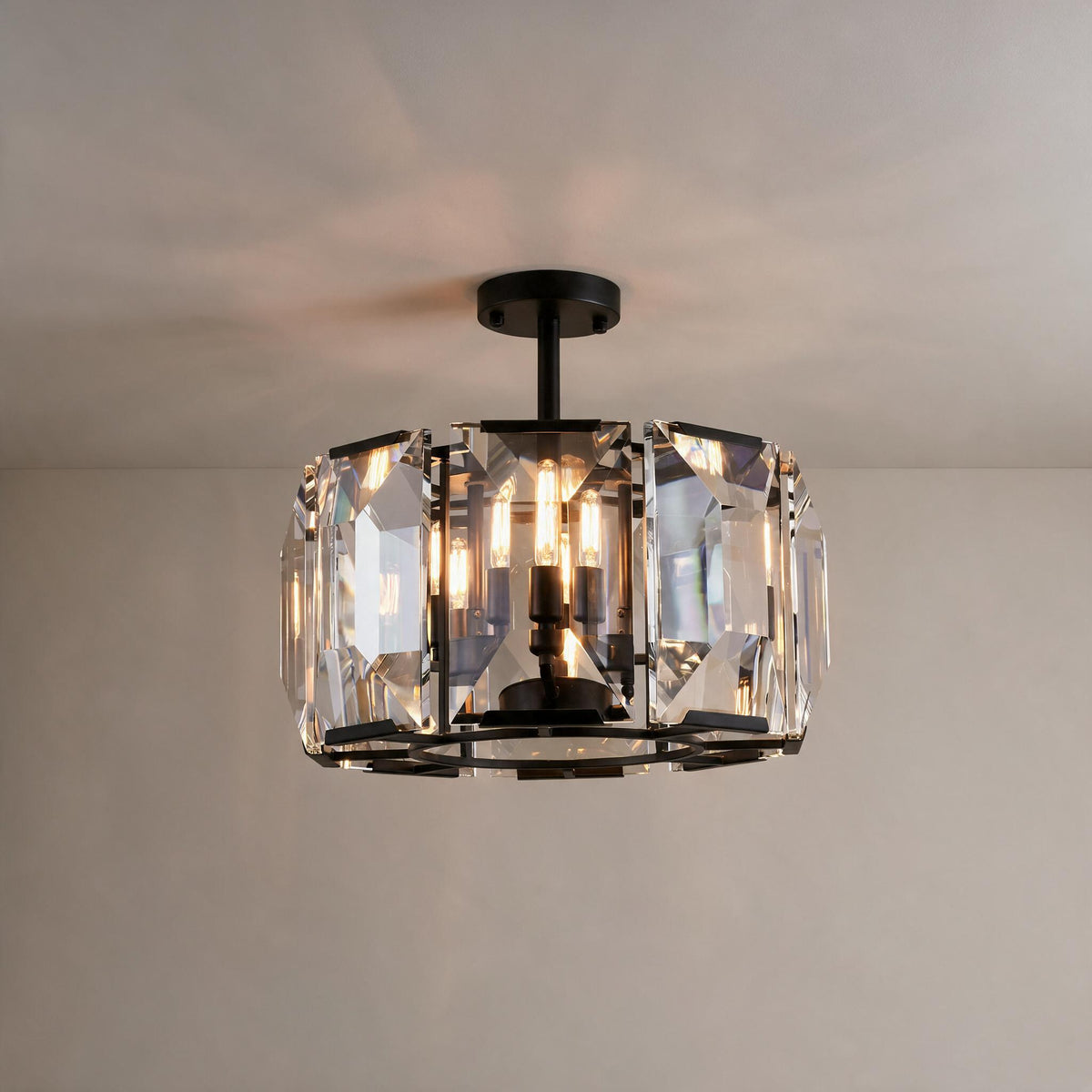 Plafonnier semi-encastré rond à prismes en cristal de 48 cm - Harlow