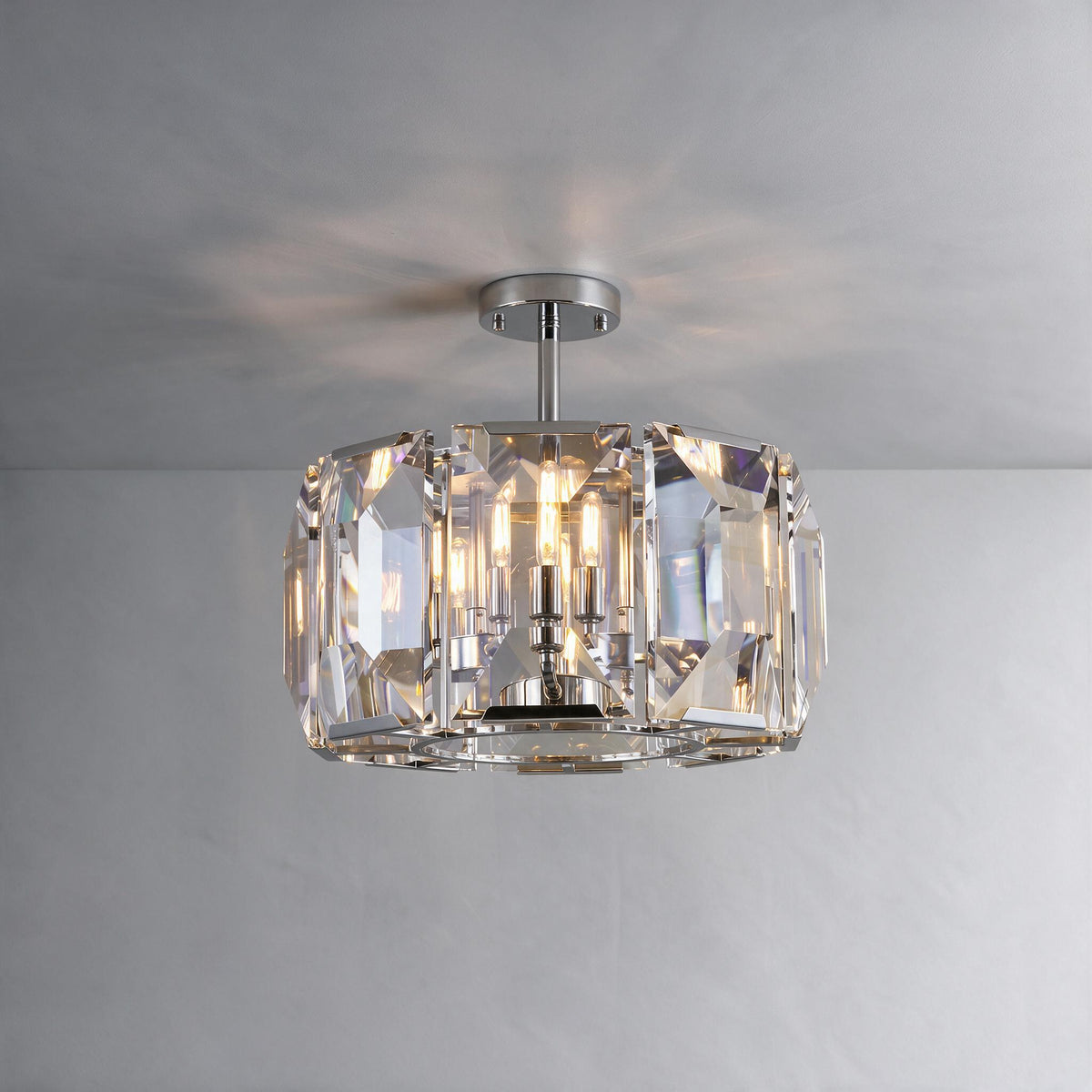 Plafonnier semi-encastré rond à prismes en cristal de 48 cm - Harlow