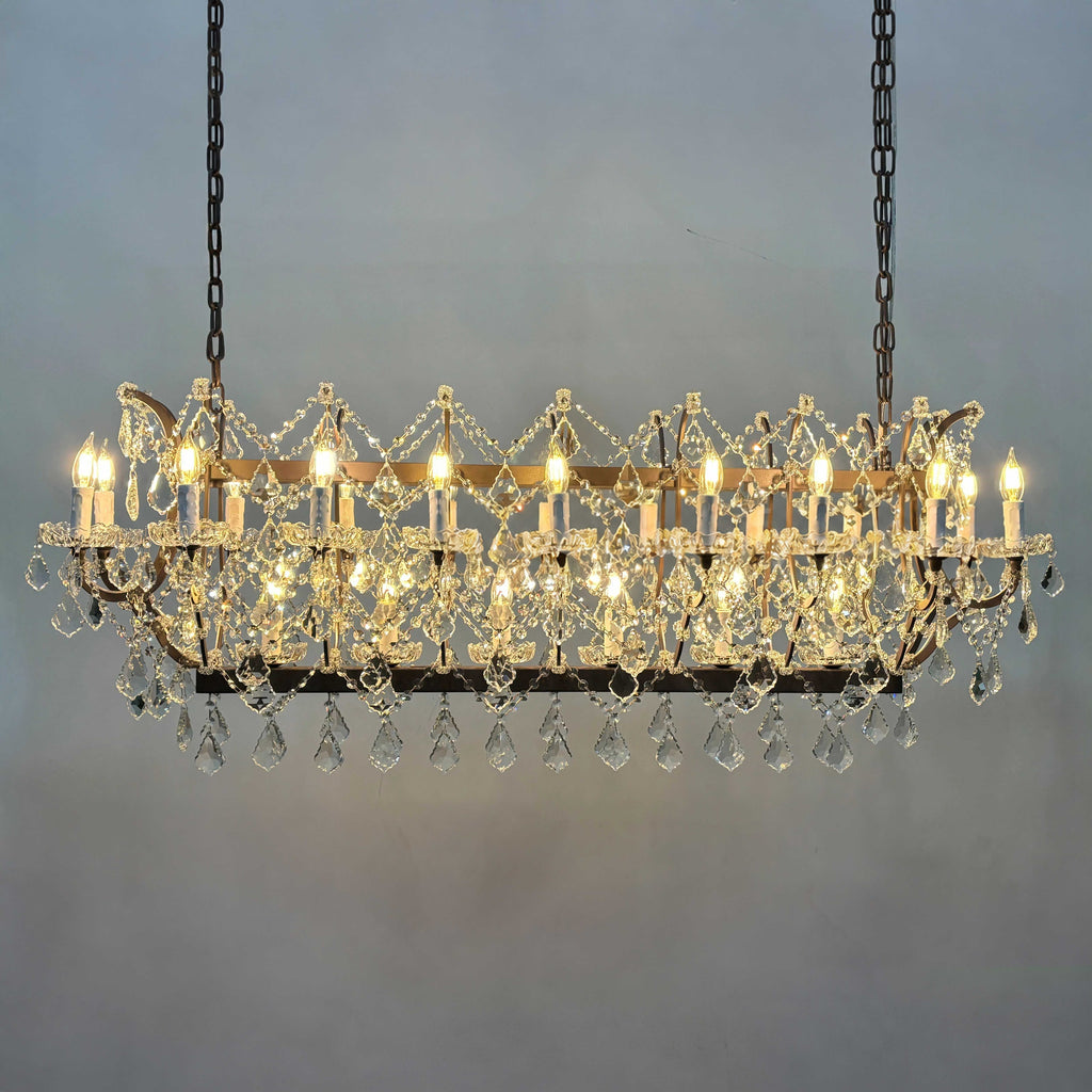 132 cm Victorian Crystal Rectangular Chandelier - Rococo